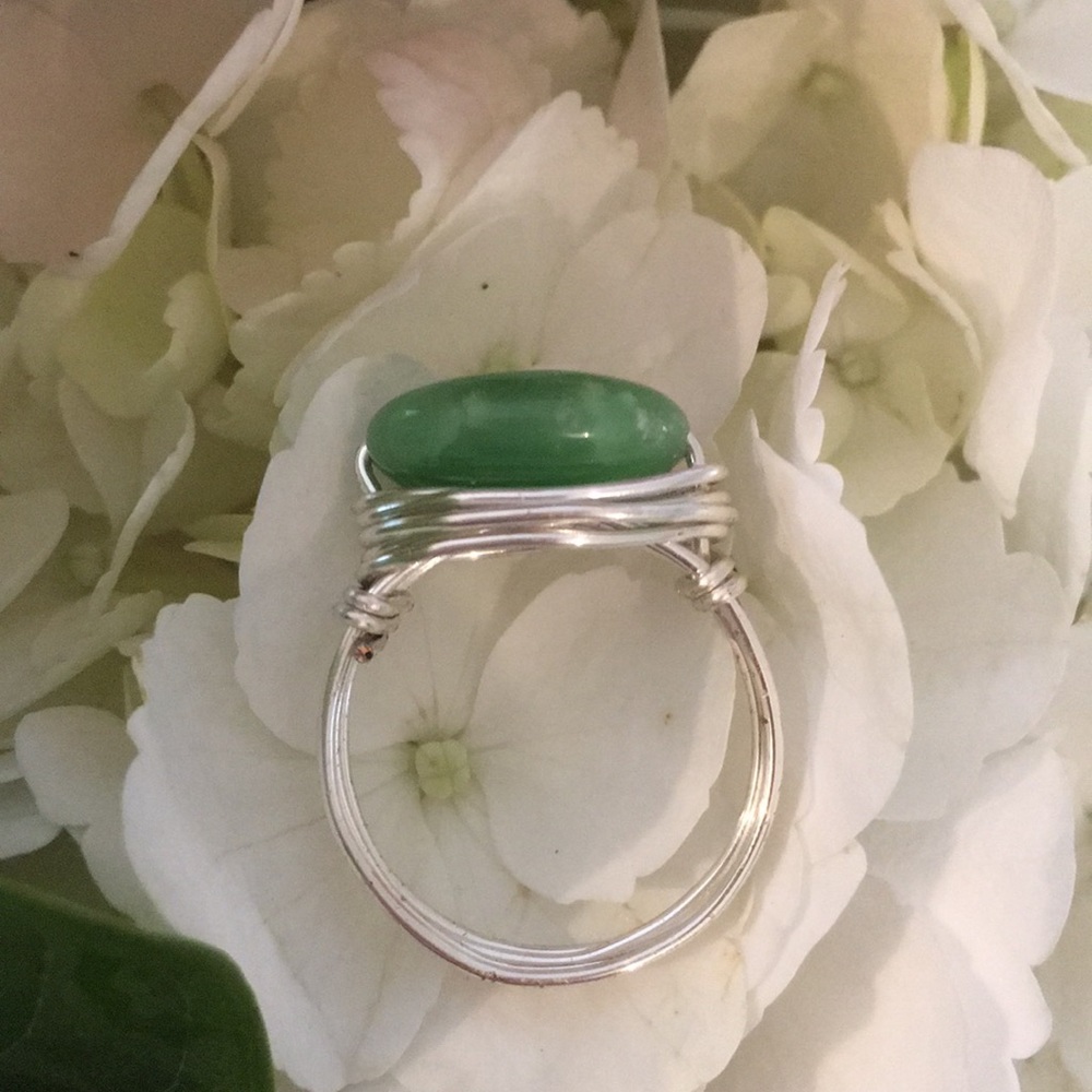 Jade Silver Plated Wire Wrapped Ring. - image 2